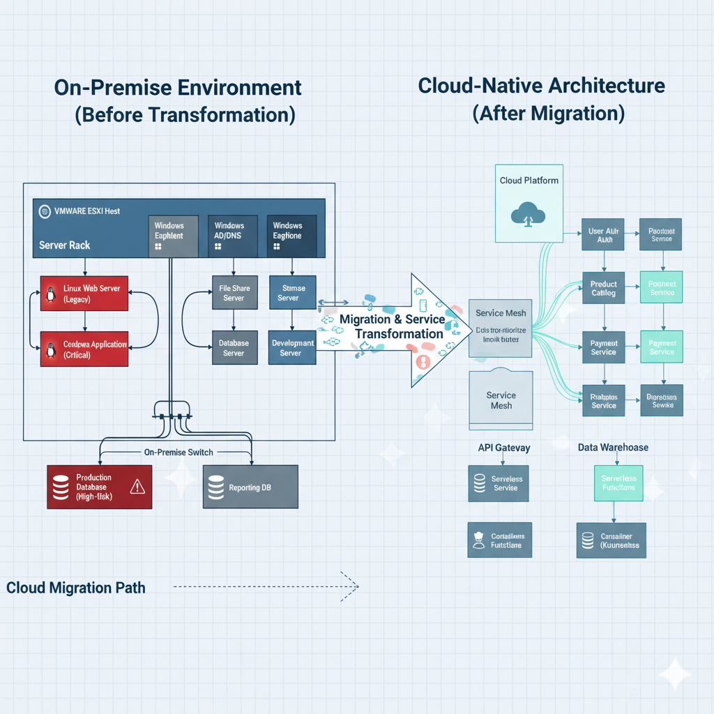 Diagrama de flujo de transformación y modernización cloud